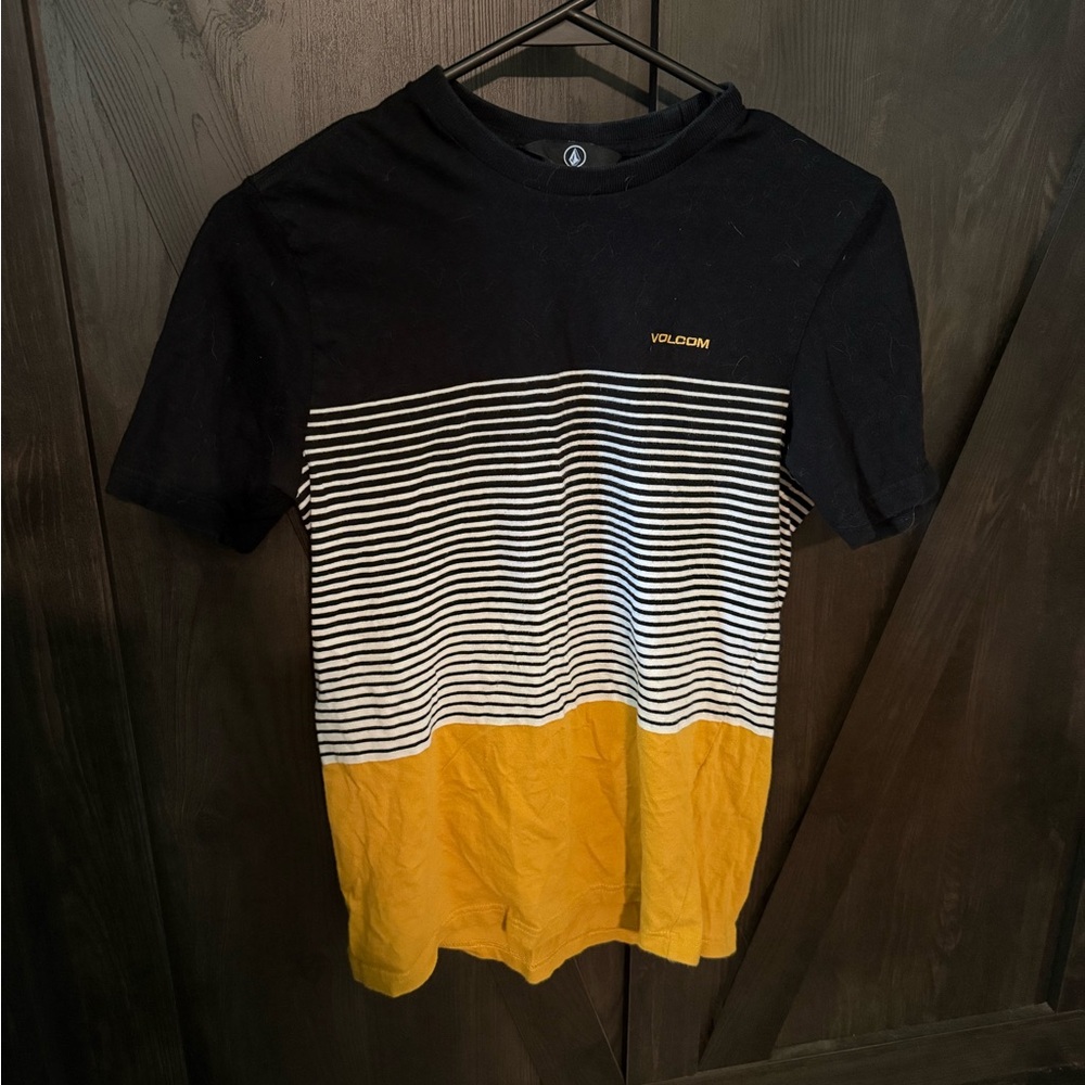Volcom Black and Yellow Striped Tee